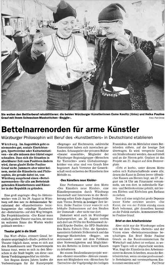 "Bettelnarrenorden für arme Künstler", Main-Echo vom 10./11.6.2004 (Pat Christ)